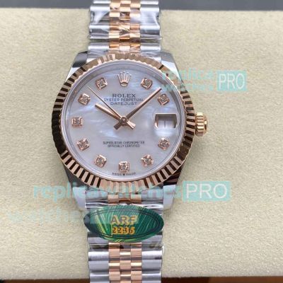 Swiss Copy ARF Rolex Datejust Two-tone Rose Gold MOP Dial Diamond Watch 31mm 
